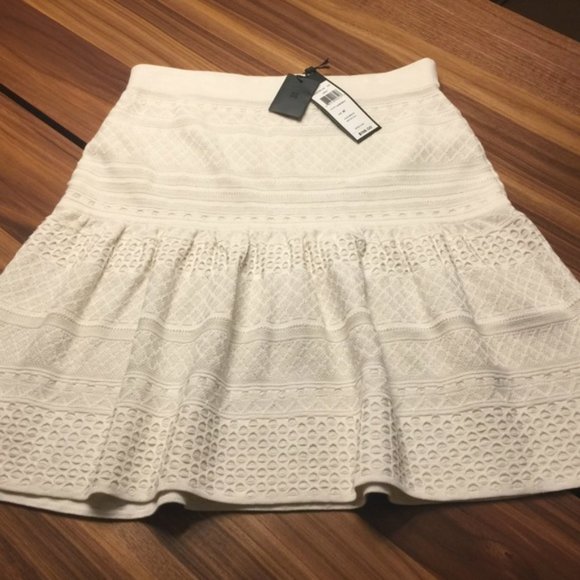 NWT BCBG Silk & Cotton Pointelle Peplum Mini Skirt, Cream White, Sz M - Picture 4 of 8